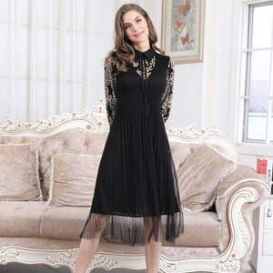 Primavera Verano <span class=keywords><strong>vestido</strong></span> con estampado de <span class=keywords><strong>leopardo</strong></span> de manga larga de primavera <span class=keywords><strong>vestido</strong></span> de Camisa larga con arco - Product Image 5
