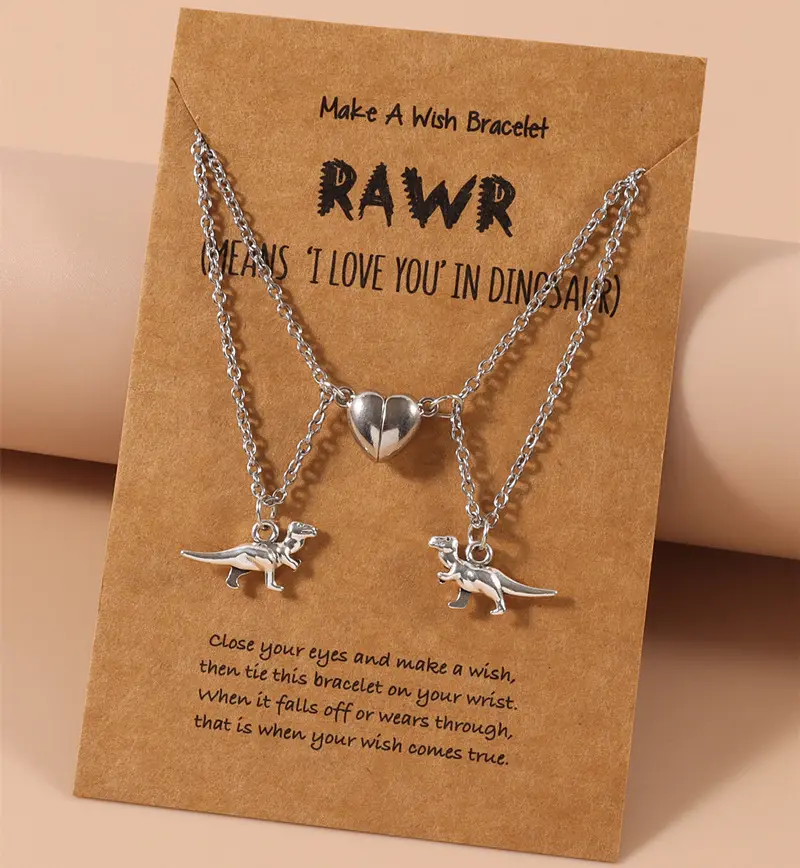 2 teile/satz Paar Rawr Halskette Magnet Liebhaber Herz Dinosaurier Magnetische Anhänger Halsketten Für Unisex Freundschaft Party Schmuck Set