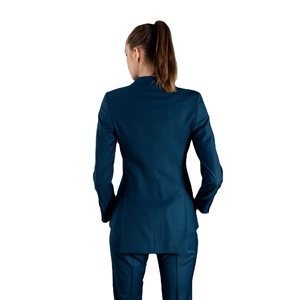 En gros, Pantalons de costume professionnels pour femmes, bleu <span class=keywords><strong>ardoise</strong></span> uni, à double boutonnage, anti-rétrécissement, personnalisés, en tissu peigné 3D - Product Image 3