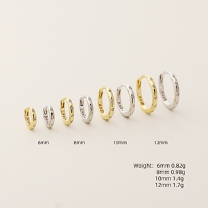 Pendientes de aro brillantes minimalistas clásicos de Plata de Ley 925 para mujer, pendiente Huggie con hebilla de oreja circular redonda brillante de oro de 18 quilates - Product Image 4