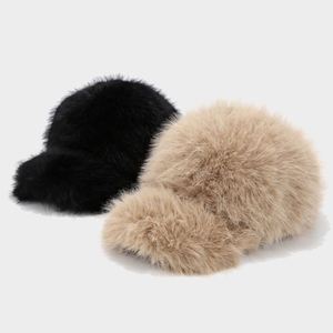 Gorro de Béisbol de Invierno para Mujer, Color Sólido, Grueso, Imitación de Piel de Zorro, Cálido, de Felpa, a la Moda - Product Image 2