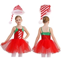 Disfraz de Duende Navideño para Niñas, Tutú con Gorro, Falda de Tul con Lentejuelas y Rayas de Bastón de Caramelo, Traje de Baile para Recital Infantil, Personalizado