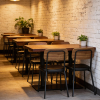 Nuovo Design Set Tavolo da Pranzo Industriale con Sedie Impilabili in Legno e Metallo per Ristorante, Soggiorno, Centro Commerciale