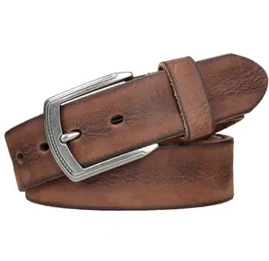 Simple nature cowboy Genuine Leather Men Slim vintage Belt