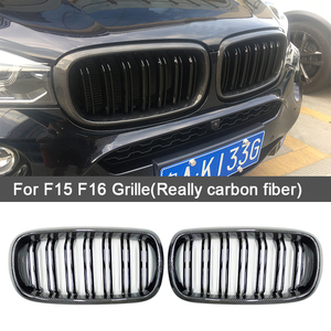Convient pour <span class=keywords><strong>BMW</strong></span> <span class=keywords><strong>X5</strong></span> <span class=keywords><strong>F15</strong></span> F16 F85 F86 Grille modifiée 13-19 avec barres parallèles F16 Dual Line Grille en fibre de carbone noir brillant - Product Image 2