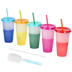reusable plastic tumblers 24oz large color changing cups for adults kids women party with lids and straws
