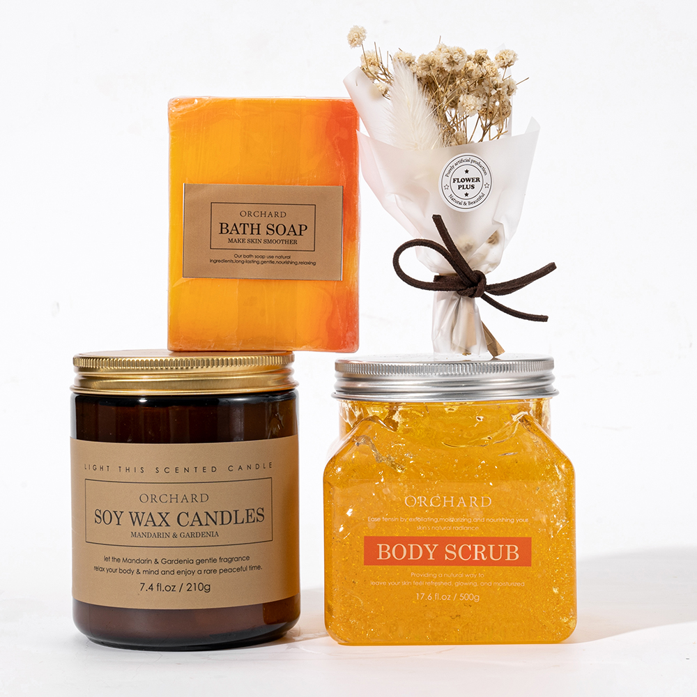 Оптовая продажа, свечи из соевого воска на заказ, мыло для ухода за кожей для купания/отшелушивающие скрабы для тела, спа подарочный набор