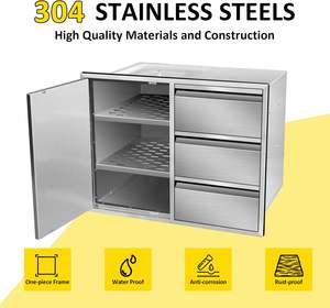 Accesorios para muebles de cocina al aire libre, parrilla de barbacoa de acero inoxidable 304, armario, tres cajones para jardín - Product Image 4