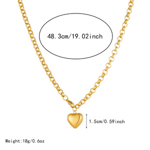 Heart-Shaped Pendant Necklace Gold Plated Stainless Steel O-Chain Women's Everyday Wear Accessory - Product Image 4