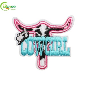 Wholesale Small Embroidered Patch Cow Girl Women Bag Decoration Pink Western Cowboy Howdy <b>Iron</b> on Patches for Clothing Hats - Product Image 3