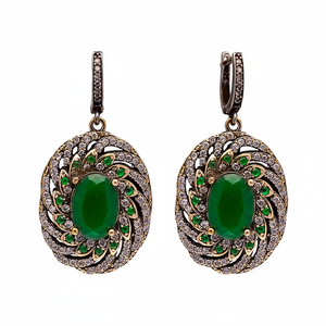Émeraude Forme Ovale Pierre CZ Authentique Ottoman Dangle Boucles D'oreilles Turc À La Main En Gros 925 Bijoux En Argent Sterling - Product Image 2