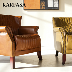 <span class=keywords><strong>Fauteuil</strong></span> d'appoint moderne en cuir véritable vintage classique pour la maison, le bureau, le salon, la chambre d'hôtel, l'appartement, l'atelier, fait à la main - Product Image 4