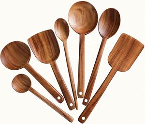 Lot de 6 ustensiles de cuisine en teck, en bois ou en bambou, en bois d'acacia, pour la cuisson - Product Image 1