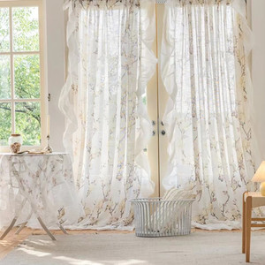 Moderna stampa digitale floreale in poliestere Look tessuto volant elegante tenda trasparente con tessuto tecnizie all'ingrosso formato corda - Product Image 4