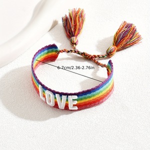 Nueva Pulsera Bordada con Letras de <span class=keywords><strong>Amor</strong></span>, Hecha a Mano, Arcoíris, <span class=keywords><strong>Amistad</strong></span>, Orgullo <span class=keywords><strong>Gay</strong></span>, con Borlas - Product Image 2