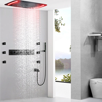 Noir mat 710*430 MM plafond encastré monté cascade pluie brouillard colonne d'eau LED ensemble de douche robinet de douche thermostatique