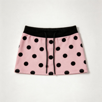 Ensemble 2 pièces Y2K à pois pour femme, haut à manches longues et mini-jupe moulante rose et noir en polyester et élasthanne extensible, tenue décontractée d'été