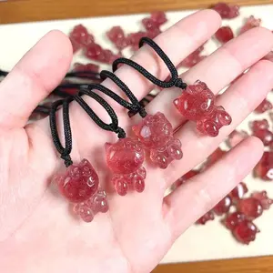2厘米天然红色草莓石英水晶三丽鸥凯蒂猫珠宝吊坠项链礼品
