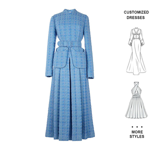Customt Bule Maxi <span class=keywords><strong>abito</strong></span> <span class=keywords><strong>in</strong></span> <span class=keywords><strong>Tweed</strong></span> Vintage lungo fino al pavimento da donna - Product Image 1