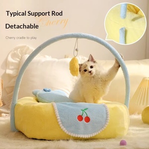 Cama para Gatos, Cálida para Invierno, Universal para las Cuatro Estaciones, Semicerrada, <span class=keywords><strong>de</strong></span> Poliéster y Algodón PP, Lavable a Máquina, Color Rojo - Product Image 3