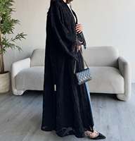 Abaya Hafizah en dentelle noire et sequins, robe longue traditionnelle musulmane pour femme, robe modeste longue jusqu'au sol pour la prière de l'Aïd