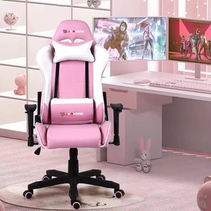 <span class=keywords><strong>Silla</strong></span> de Juego Ergonómica Giratoria Moderna para Niños con Base de Cinco Estrellas en Cuero Blanco y Rosa, Reposapiés de Hierro para Gamers - Product Image 1