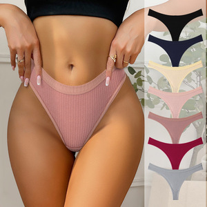 Culottes de bikini côtelées <span class=keywords><strong>sexy</strong></span> transfrontalières en maille respirante pour femmes, style européen et américain, sous-vêtements sportifs taille basse en coton - Product Image 1