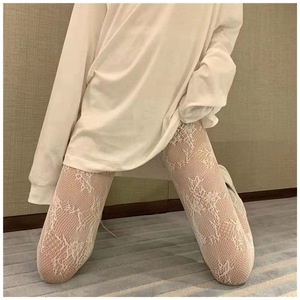 White Floral Vine Stockings Thin Hollowed Out Fishnet Sexy Black Pantyhose Trendy Jk Style Women's Sheer Tights Four Seasons - Product Image 2