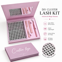 Kit d'extension de cils Manga DIY réutilisable, 120 paires de cils individuels effilés et pointus, boîte miroir rose, vente en gros, marque privée