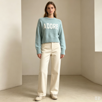 Pull-over en tricot décontracté à manches longues, épais et chaud, couleur menthe, de haute qualité, personnalisé, en jacquard, Emilia Undefined, OEM & ODM, pour l'hiver
