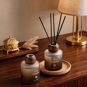 Luxury Matte Frosted Glass <b>Reed</b> <b>Diffuser</b> Set For Modern Home Decor Wholesale Private Label Premium Walnut Wood Lid Set Box - Product Image 4