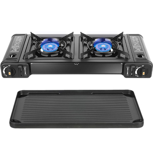Estufa de Butano de Doble Quemador Personalizada con Encendido Automático y Características de Seguridad, Estufa Portátil <span class=keywords><strong>para</strong></span> <span class=keywords><strong>Camping</strong></span> con Sartén Antiadherente - Product Image 1