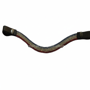 Bande de front en cuir 4 rangées de petits cristaux en forme de vague en cuir véritable noir bande de front de cheval dans toutes les tailles personnalisées - Product Image 1