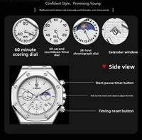 X-GEQCK Nuevo Reloj Automático para Hombre con Tres Esferas y Seis Agujas, Fase Lunar, Correa de Acero Inoxidable, Relojes de Lujo para Hombre a la Moda