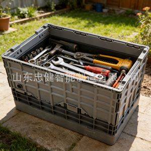 Plastic Storage <b>Bin</b> Rectangle Foldable Stackable <b>Large</b> Capacity Tools Garage Industrial Design - Product Image 1