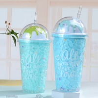 Tasse à jus portable réutilisable en plastique double couche avec couvercles et paille Conception créative Boisson directe pour adultes