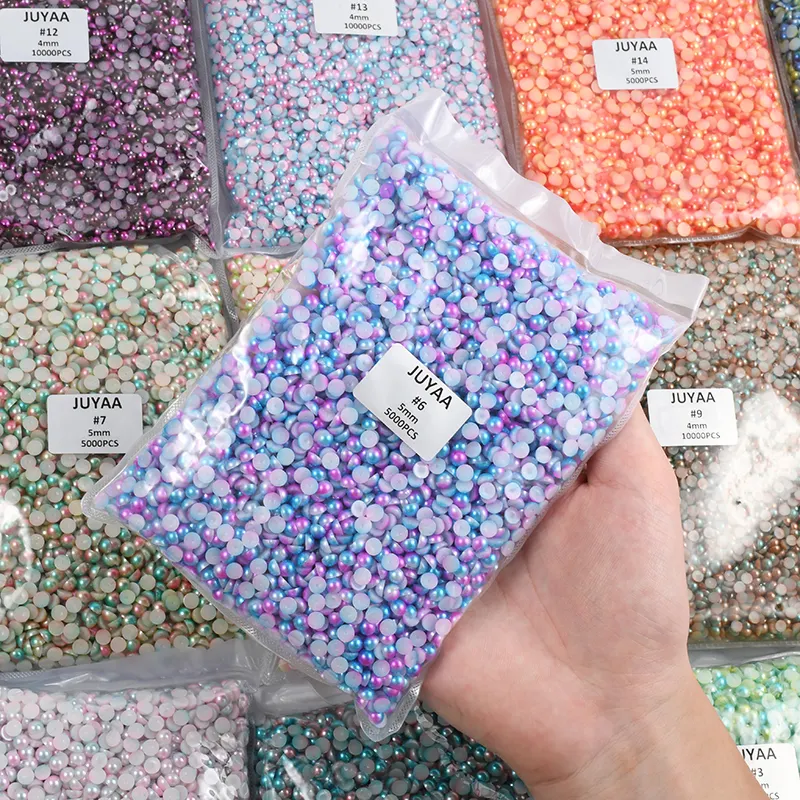 Groothandel 3Mm-10Mm Bulk Pakket Kleurrijke Parel Kralen Plastic Half Ronde Plaksteen Parels Voor Decoratie