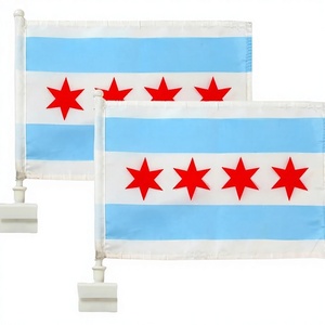 Набор из 2 флагов для автомобиля Chicago, двусторонние, из полиэстера, с флагштоком 17 дюймов, для использования на улице, с зажимом для окна, подходят для большинства автомобилей - Product Image 1