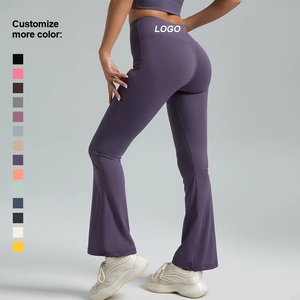 High Waist Full Length <b>Flared</b> Yoga <b>Leggings</b> Solid Color Four Way Stretch Sweat Wicking Jogging Sports Pants - Product Image 6