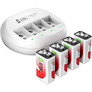 Chargeur de batterie lithium-ion EBL 4 baies 9V 600mAh, batteries rechargeables 9V Li-ion, 4 packs, camion électrique 36V 5A sortie EU/AU - Product Image 1