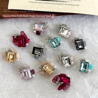 Paso Sico Organza Bow Rhinestone Nail Art Embellishments Cute Dazzling Sea-blue champagne Colors Hand-stacked Diamonds No Base