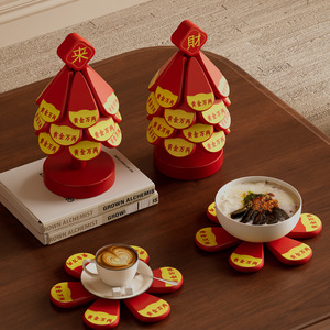 Money <b>Tree</b> Heat Insulation Mat Red Foldable Cup Bowl Mat New Chinese Style <b>Table</b> Decoration Gift - Product Image 2