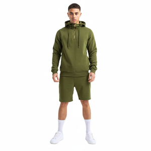 Logo personnalisé homme 100% coton à capuche Shorts deux pièces ensemble lâche blanc décontracté costume de sport grande taille vêtements de sport pour hommes survêtement - Product Image 1