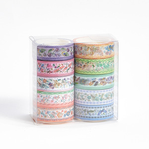 Ruban Washi Brodé pour le Commerce International, 5m, 10 Rouleaux, Motifs Floraux et Animaux Vintage, Autocollants Décoratifs pour Artisanat - Product Image 4