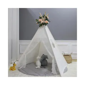 Asweets-tienda de juegos de interior para niños, tipi indio de lona de encaje de algodón para niñas