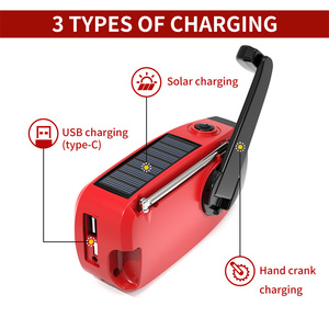 Banco de Energía Portátil Recargable de 2000mAh con <span class=keywords><strong>Radio</strong></span> AM/FM de Manivela Solar de Emergencia, Señal SOS y Linterna, Cargador USB para Teléfono - Product Image 3
