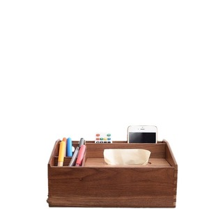 Organisateur de bureau en bois rectangulaire de 13 cm de haut, boîte de rangement multifonctionnelle pour le bureau et la maison, porte-mouchoirs avec porte-stylos et télécommande - Product Image 5