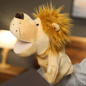 Marioneta de Mano de León de Peluche Suave y Creativa y Marionetas de Dedo de Animales de Granja con Algodón PP Esponjoso, Juguete Adorable para Niños, Juegos de Rol - Product Image 2
