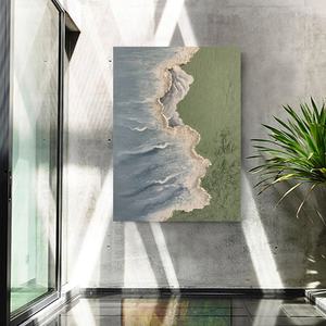 Peinture murale 3D abstraite bleue de vagues océaniques, grand tableau texturé de plage et de vagues de mer sur toile, vente en gros - Product Image 1