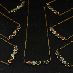 2025 nouveau plaqué <span class=keywords><strong>or</strong></span> géométrique 12 zodiaque pierre perle collier en acier inoxydable lien chaîne pour les femmes - Product Image 1